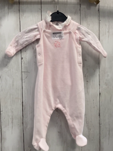 2tlg Petit Bateau  Strampler + Langarmbody  Gr. 56  rosa Nicky + weiße Schmetterlinge + weißer Kragen 