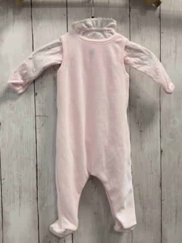 2tlg Petit Bateau  Strampler + Langarmbody  Gr. 56  rosa Nicky + weiße Schmetterlinge + weißer Kragen 