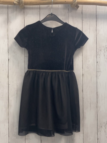   Kleid  Gr. 110  schwarz Samt silber Gliterzpunkte + Tüllüberrock mit goldenen Glitzerpunkten 