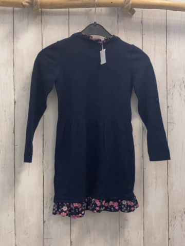 S´Oliver  Kleid  Gr. 110  blau Strick Kragen + Saum mit altrosa weißen Blumen 