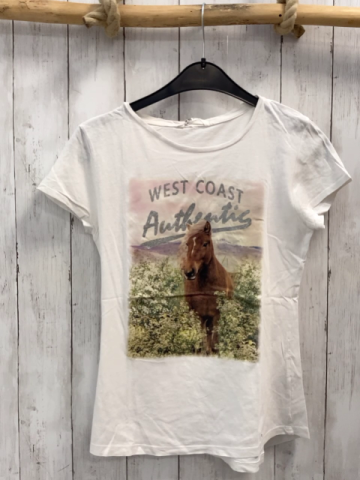 H&M  T-Shirt Gr. 170  weiß Bild mit Pferd silber Glitzerschrift  