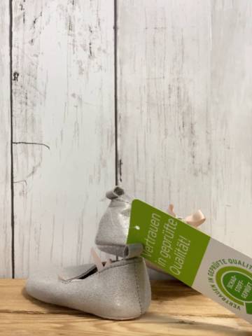 neu  Babyschühchen  silber mit glitzer rosa Schleife 