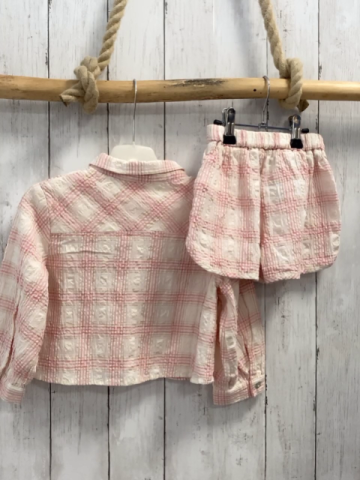 2tlg Zara  Bluse + Shorts  Gr. 104  weiß rosa ocker kariert 