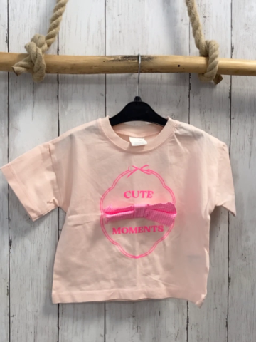 Zara  T-Shirt  Gr. 110  rosa pink Schrift + pink weiß karierte Schleife 