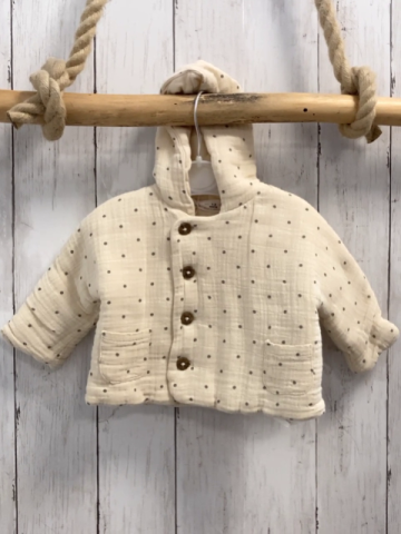 Zara  Jacke  Gr. 62  creme Struktur Kapuze graue Punkte 