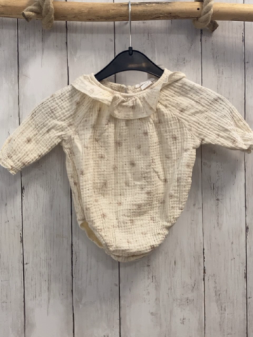 H&M Bluse Gr. 68  beige musselin Blumen Bodyunterteil