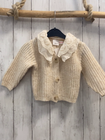 zara Strickjacke Gr. 80  beige abtrennbarer Lochmusterkragen