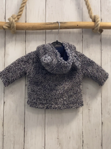   Plüschjacke  Gr. 56  blau hellgrau meliert Kapuze mit Ohren 