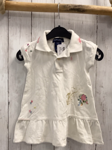 Ralph Lauren Sommerkleid  Gr. 86  weiß Polokragen gestikte Blumen 