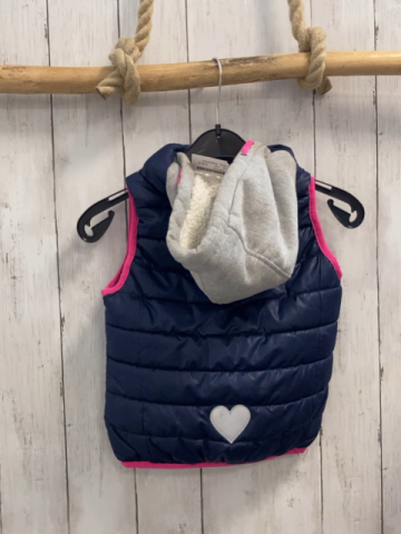 Dopodopo Weste  Gr. 110  blau graue Kpauze mit Teddyfutter pink Bund pink Pailettenherz 