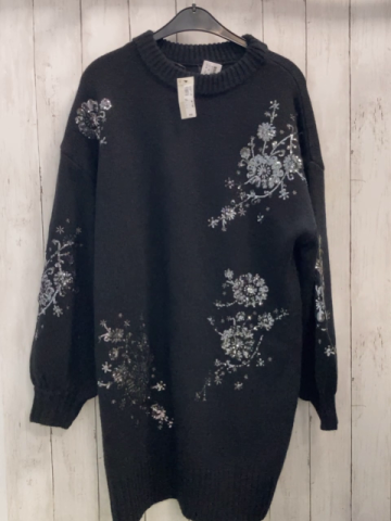 neu River Island  Kleid/Longpulli Gr. M  schwarz Strick silber Pailetten NP 60 Pfund 