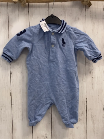 Ralph Lauren  Overall Gr. 62  helllau Polokragen blauer Druck + Streifenbund 