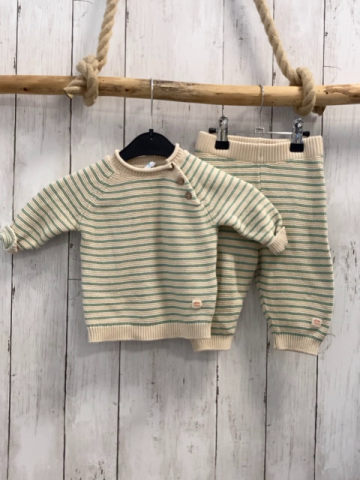 2tlg Pullover + Jogginghose Gr. 68  beige grün gestreift Strick