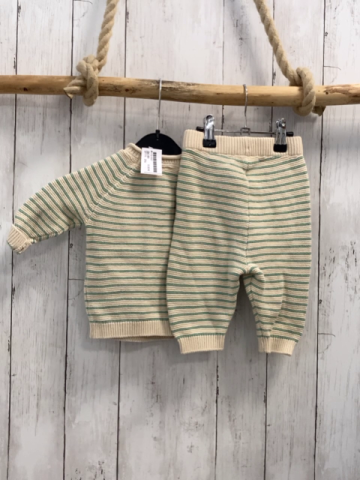 2tlg Pullover + Jogginghose Gr. 68  beige grün gestreift Strick