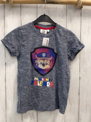   T-Shirt  Gr. 122  blau hellgraue Streifen Wackelbild Paw Patrol bunte Schrift 