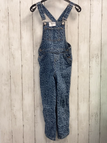   Latzhose  Gr. 128  blau Jeans dunkelblauer Druck orange Nähte 