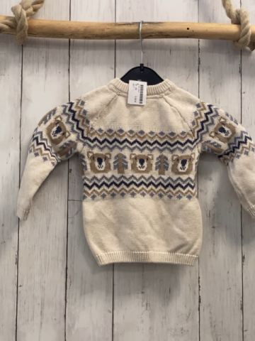   Pullover  Gr. 80  beige + hellblau sand blaues Muster mit Bärenköpfen Strick 