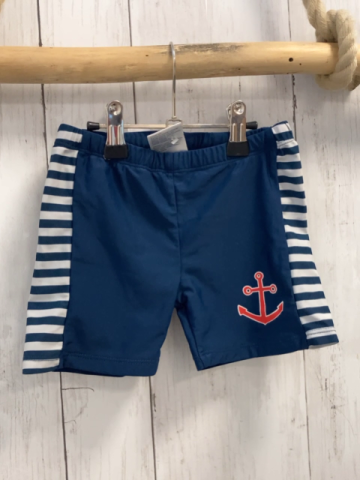Playshoes Badeshorts Gr. 110  blau weiße Streifen an der Seite roter Anker