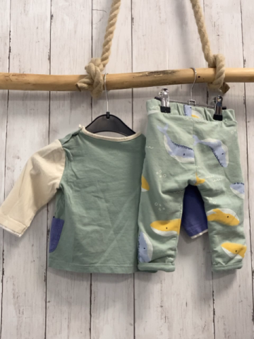 2tlg Manguun Langarmshirt + Jogginghose  Gr. 68  mint creme bunte Wale 