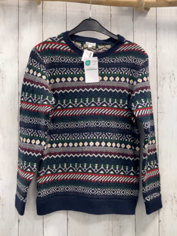 neu vertbaudet Pullover Gr. 164  blau rot grün weißes Muster 