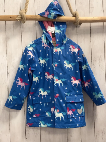 Hatley Regenjacke Gr. 110  blau Einhörner Sterne gummiert