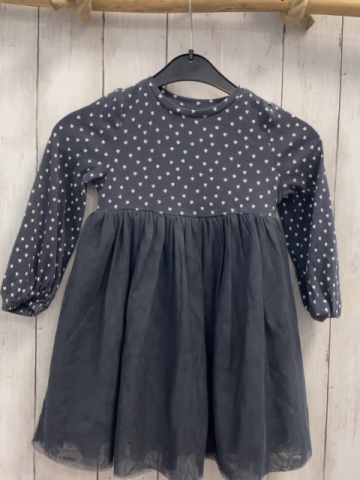 M&S Kleid  Gr. 98  graues Rippenoberteil mit weißen Herzen Tüllüberrock