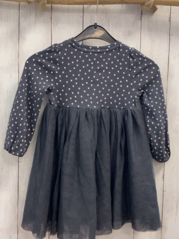 M&S Kleid  Gr. 98  graues Rippenoberteil mit weißen Herzen Tüllüberrock