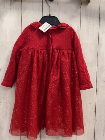 Petit Bateau  Kleid  Gr. 80  rot goldene Glitzerpunkte Tüllüberrck mit goldenen Punkten 