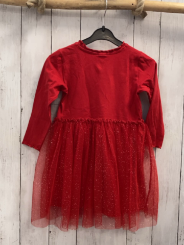 H&M  Kleid  Gr. 98  rot Tüllüberrock mit silber Glitzerpunkten 