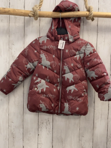 Name it  Winterjacke  Gr. 98  weinrot graue Einhörner Schrift 