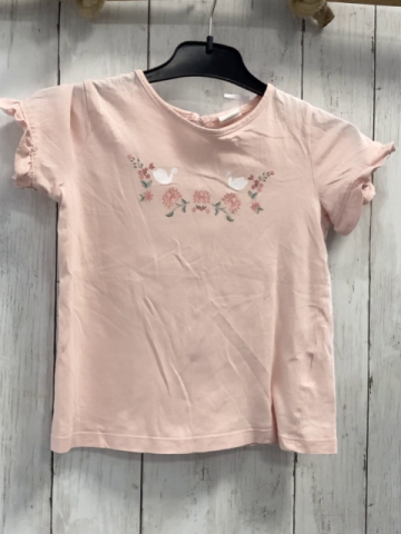 H&M  T-Shirt  Gr. 92  rosa Schwäne Blumen Rüschenbund 