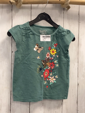   T-Shirt  Gr. 98  oliv bunte Blumen goldene Pailettenschmetterlinge 