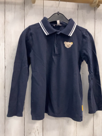 Steiff  Poloshirt lang  Gr. 116  blau Kragen mit weißem Streifenbund 