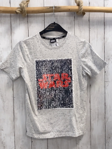   T-Shirt  Gr. 146/152  hellgrau graue Punkte Pailettenbild Star Wars 