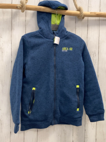   Strickjacke  Gr. 158/164  blau grau meliert Kapuze hellgrüne Applikationen 