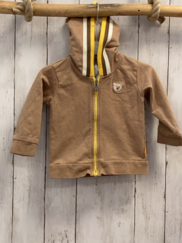 Steiff  Sweatjacke  Gr. 80  sand Kapuze mit weiß braun gelbem Streifenbund 