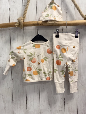 3tlg H&M Langarmshirt Leggings + Mütze  Gr. 56  weiß früchte Bienen 