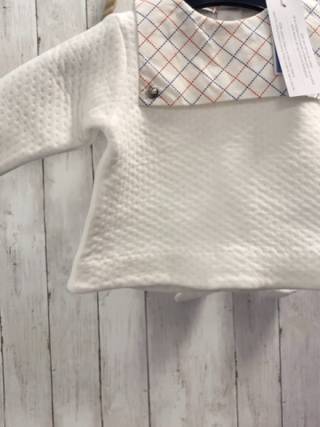 neu 2tlg Jacadi  Pullover + Babyhose  Gr. 56  weiß Struktur + Kragen mit blau roten Karos 