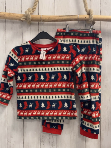 2tlg zara  Pullover + Leggings  Gr. 110  blau rot grün weiße Streifen Plüsch Weihnachtsmotive 