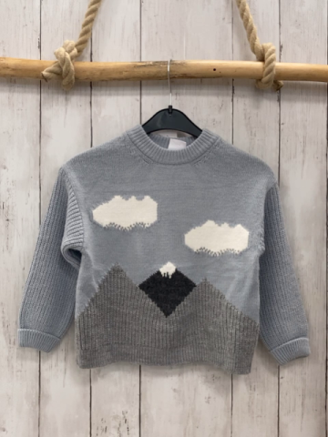 Zara  Pullover  Gr. 104  hellblau Strick Wolken Berge 