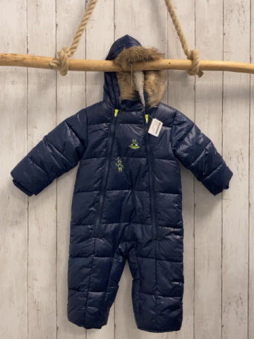 Manguun Winteroverall Gr. 80  blau Kapuze mit Fellbund hellgrüne Roboter 
