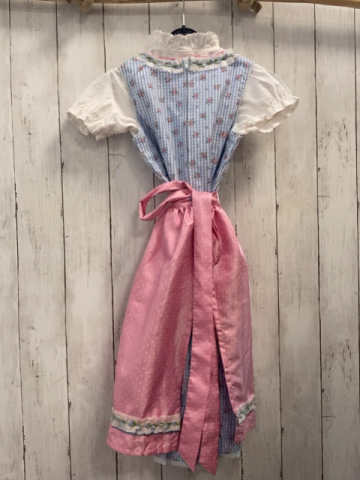 3tlg Stockerpoint Trachtenkleid + Bluse + Schürze Gr. 134  blau weiß kariert + weiß + rosa mit weißen Punkten