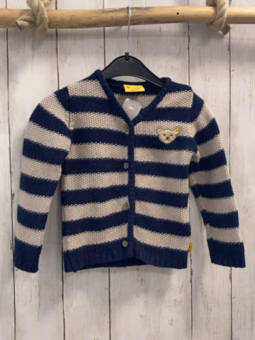 Steiff Strickjacke Gr. 86  grau blau gestreift
