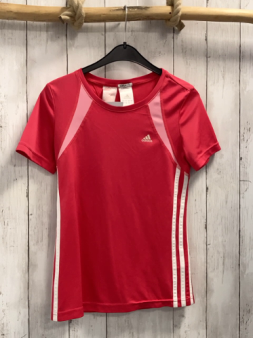 Adidas  Sportshirt  Gr. 158/164  rot rosa mit weißen Seitenstreifen 