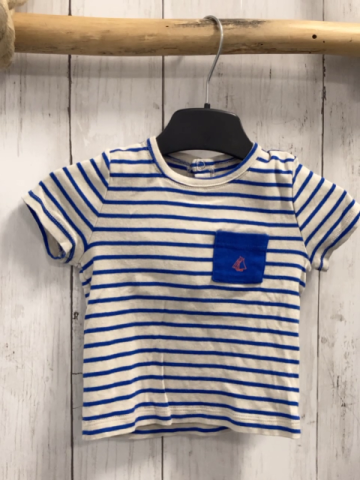 Petit Bateau  T-Shirt  Gr. 74  hellgrau blaue Streifen 