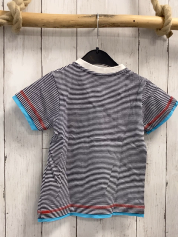   T-Shirt  Gr. 92  blau hellgraue Streifen hellblaure Bund rote Nähte 