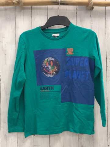  Langarmshirt Gr. 152  grün blau Weltkugel Schrift