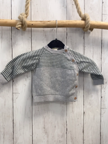 Alana  Pullover  Gr. 68  hellgrau + grüne Streifen + Punkte Strick