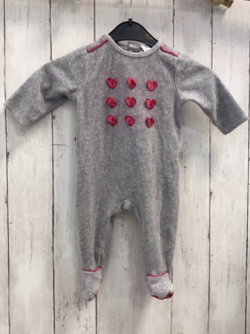 Obaibi Strampler  Gr. 62  grau Nicky + rot mit bunten Herzen 