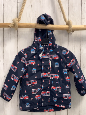   Regenjacke  Gr. 98  dunkelblau bunte Feuewehrfahrzeuge 